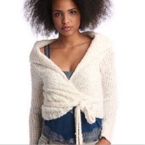 Ivory Cozy Cropped Hooded Wrap Sweater 